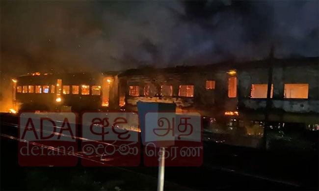 Two decommissioned train compartments catch fire near Galle Railway Station