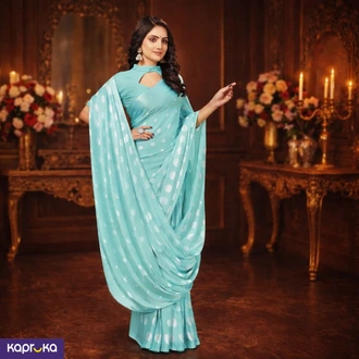 Green Aqua Dot Satin Saree  Online for none