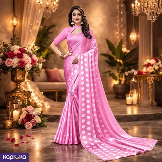 Pink Aqua Dot Satin Saree  Online for none