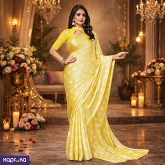 Yellow Aqua Dot Satin Saree  Online for none
