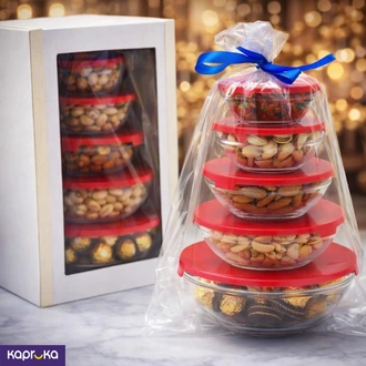 Premium Chocolate And Nut Delight Hamper In Reusable Glass Bowls Buy Social Mart Online for specialGifts