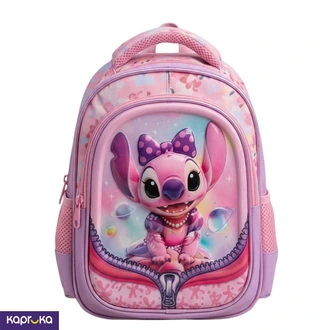 3D Kids Preschool Bag  Double Pocket  Zip Design  Stitch Pink 12H x 10L x 5W Buy childrens Online for specialGifts