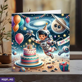 Happy Bday Astronaut Greeting Card 5x5 Print On Shine Glitter Bo  Online for none