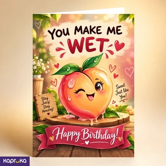 Cute Peach Naughty Happy Bday Greeting Card  Online for none