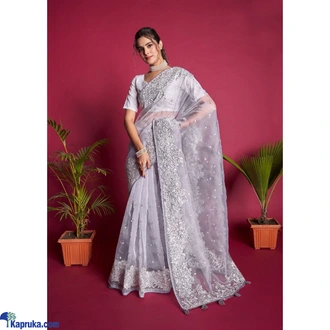 Pure Organza Seqnce Namp; Thread Work In All Over Saree With Tas  Online for none