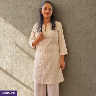 Linen Embroidered Kurta Top  Online for none