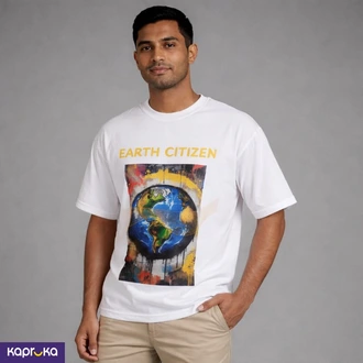 Oversized T Shirt With Earth Citizen Print White Colour  Online for none