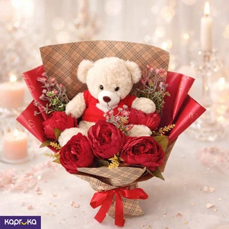 Velvet Rose Teddy Bouquet Buy Sweet buds Online for Soft Toys