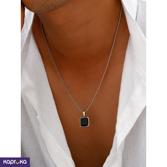 Stainless Steel Black Square Pendant With Chain - Limitededition  Online for none