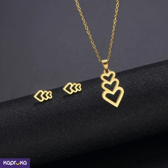 Gold Plated Stainless Steel Heart Pendant Necklace And Stud Earr  Online for none