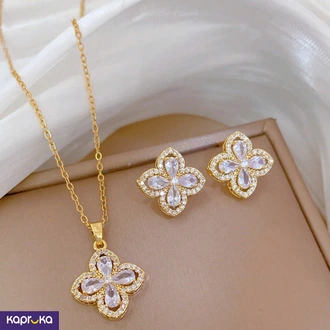 Stainless Steel Versatile Floral Necklace And Earrings Set - Lim  Online for none