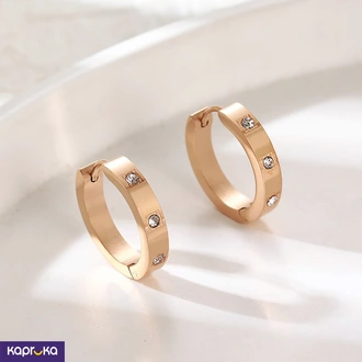 Stainless Steel Rose Gold Cubic Zirconia Decor Hoop Earrings - L  Online for none