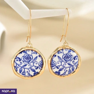 Retro Luxury Blue And White Long Hook Earrings Buy LimitedEdition Online for JEWELRY/WATCHES