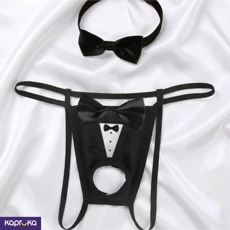 Mens Sexy Black Hollow Bowknot G String With Collar Band Size L Buy Intimate Essentials Online for specialGifts