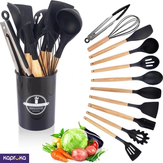 12 Pcs Black Colored High Quality Silicone Kitchen Cooking Utens  Online for none