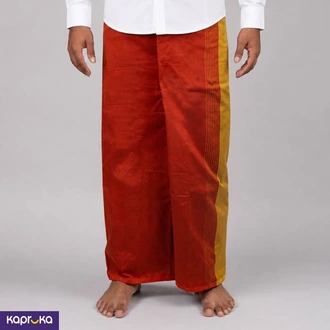Red Sarong With Yellow Stripes - Men`s Cotton Sarong Sri Lanka  Online for none