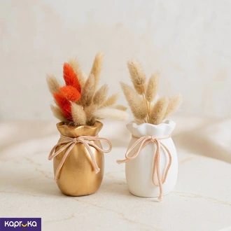 Two Ribbon Pouch Vases With Natural Dried Pampas Buy Household Gift Items Online for specialGifts