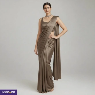 Dark Taupe Brown Plain Diamond Satin Silk Saree  Online for none