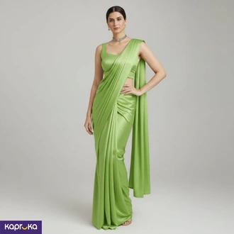 Neon Green Plain Diamond Satin Silk Saree  Online for none
