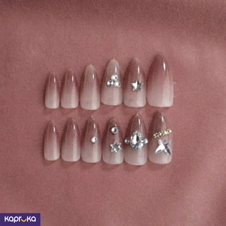 Brown Ombre Almond Press On Nails, Stars n Crystals, 12pcs  Online for none