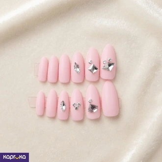 Matte Pink Almond Press On Nails with Rhinestones, 24pcs Sri Lan  Online for none