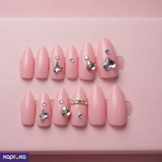 Mauve Pink Almond Press On Nails with Rhinestones, 12pcs  Online for none