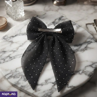 Black Sparkle Hair Bow Barrette 30cm Elegant Long Tail Clip  Online for none