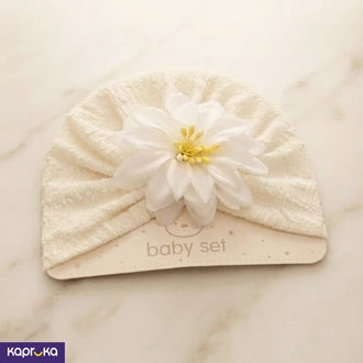 Baby Girl Cream Color Crinkled Turban Hat With 3d Flower Buy Fashion | Handbags | Shoes | Wallets and More at Kapruka Online for specialGifts