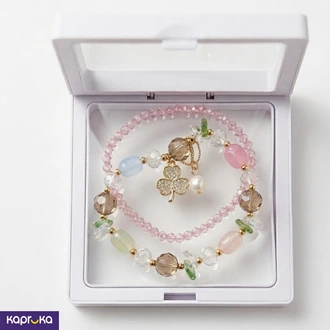 Handcrafted  Charm Bracelet Set  Elegant three Leaf Clover And Pearl Accents In Pastel Tones Buy Jewellery Online for specialGifts