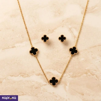 Womens Fashion Jewelry Set Black Clover Pendant Necklace And Stu  Online for none