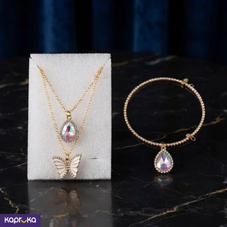 Gold Colour Tone Fancy Layered Necklace And Bangle Set For Women Buy Jewellery Online for specialGifts
