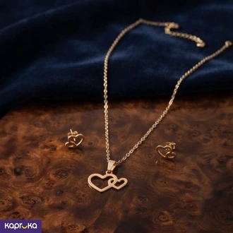 Gold Tone Double Heart Pendant Necklace n Earrings Set Sri Lanka  Online for none