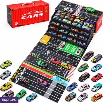 48 Pcs Mini Pull Back Cars Set 2 In 1 Storage Box And Racing Map Battery Free Friction Powered Toy Buy Childrens Toys Online for specialGifts