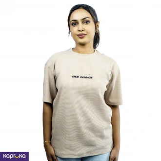 Signature Womens Oversized Beige Color Crew Neck Tshirt Buy Clothing and Fashion Online for specialGifts
