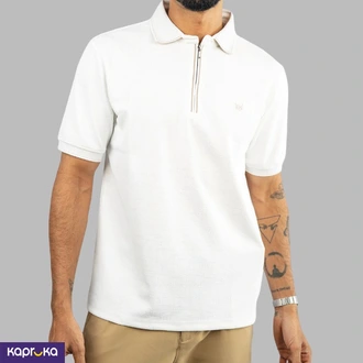 Signature Mens Icon Zip Collar Regular Fit White Color Tshirt  Online for none