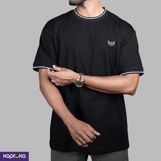 Signature Mens Regular Fit Oversized Black Crew Neck Tshirt  Online for none