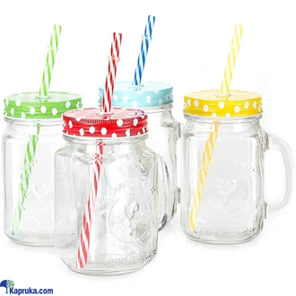 Glass Mason Jar With Straw Random Color 1pcs  Online for none