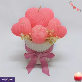 Valentines Pink Hearts Mini Scented Candle Flower Bouquet By Gif  Online for none