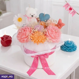 Moms Cozy Heart Candle Flower Bouquet Arrangement By Giftos  Online for none