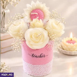 Blush Bloom For Teacher Scented Candle Flower Bouquet Arrangemen  Online for none