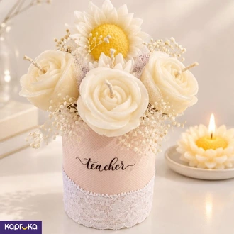 Golden Bloom For Teacher Scented Candle Flower Bouquet Arrangeme  Online for none