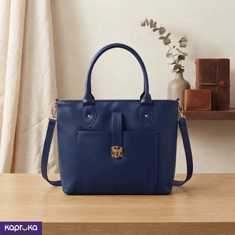 Structured Navy Blue Handbag with Gold Lock n Crossbody Strap  Online for none