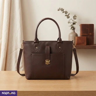 Structured Dark Brown Tote Bag with Gold Lock n Strap  Online for none