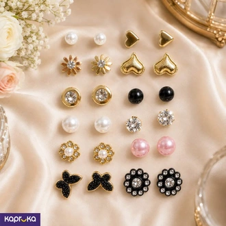 Stud Earring Set 12 Pairs - Pearl n Crystal Studs Sri Lanka - K  Online for none