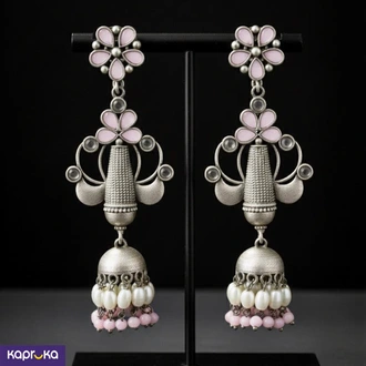 Pink Enamel Fusion Jhumka Earrings - Silk Threaded Galore - Wome  Online for none
