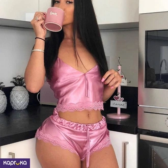 Sexy 2 Piece Satin Silk Pajama Set Sleepwear For Women Buy Intimate Essentials Online for specialGifts