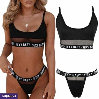 Womens Sexy Hollow Letter Three Point Lingerie Black Color  Online for none