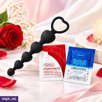 Long Beads Black Color Anal Plug With Lubricant Sachets Two Packets Buy the minisecret Online for Adult Products