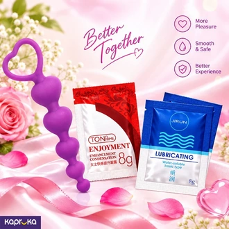 Long Beads Purple Color Anal Plug With Lubricant Sachets Two Packets Buy the minisecret Online for Adult Products