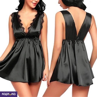 Ladies Sleepwear Bodysuits Ice Silk Strap Lace Nightdress Black  Online for none